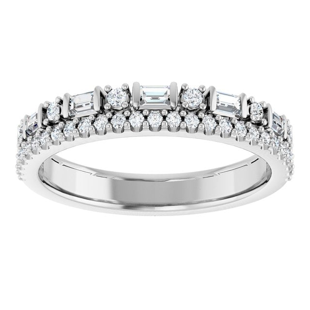 14K White Gold Straight Baguette 2.2 X 1.5 Mm Polished 3/8 Ctw Natural Diamond Double Row Anniversary Band, Size 7