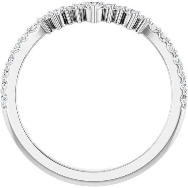 14K White Gold Round Polished 1/3 Ctw Natural Diamond Contour Band, Size 7