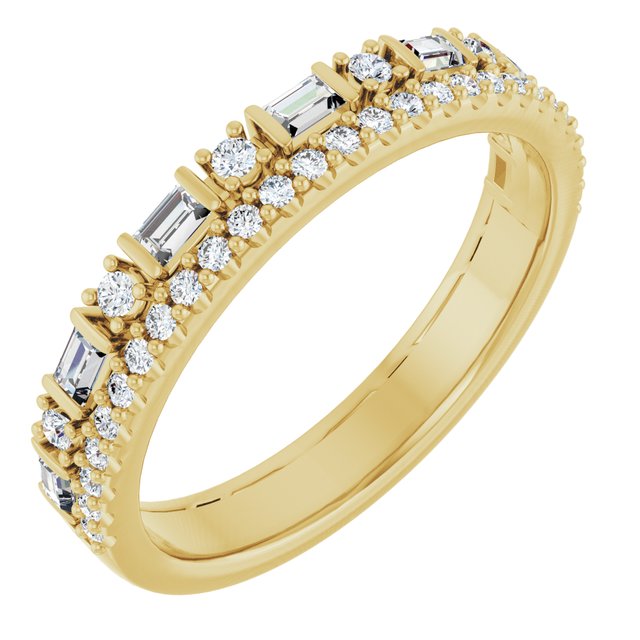 14K Yellow Or Rose Gold Straight Baguette 2.25 X 1.5 Mm Polished 3/8 Ctw Natural Diamond Double Row Anniversary Band, Size 7