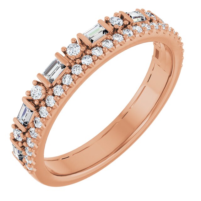 14K Yellow Or Rose Gold Straight Baguette 2.25 X 1.5 Mm Polished 3/8 Ctw Natural Diamond Double Row Anniversary Band, Size 7