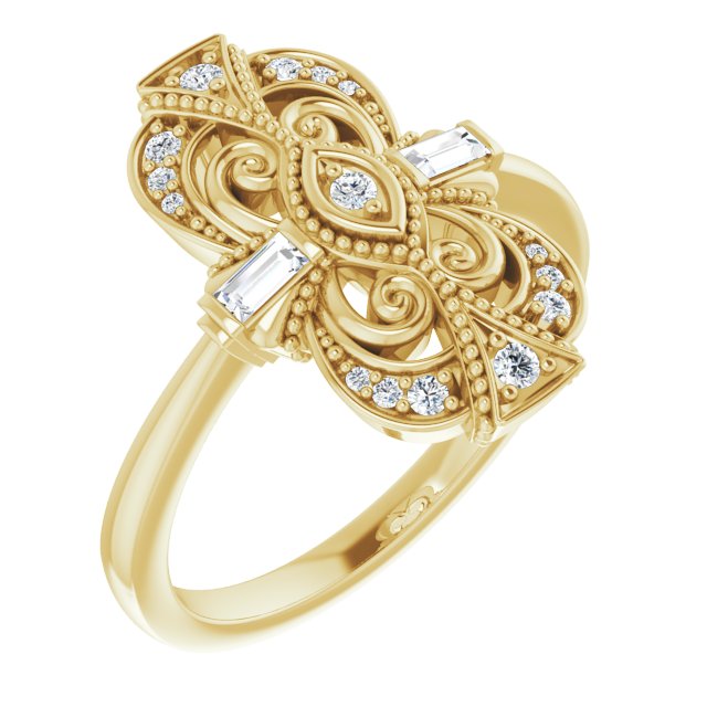14K Yellow Gold Polished 1/5 Ctw Natural Diamond Vintage-Inspired Ring, Size 7