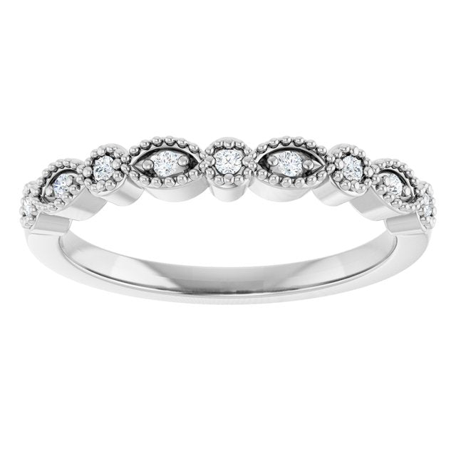 14K White Gold All Shapes I1, G-H Polished .08 Ctw Natural Diamond Vintage-Inspired Matching Band, Size 7