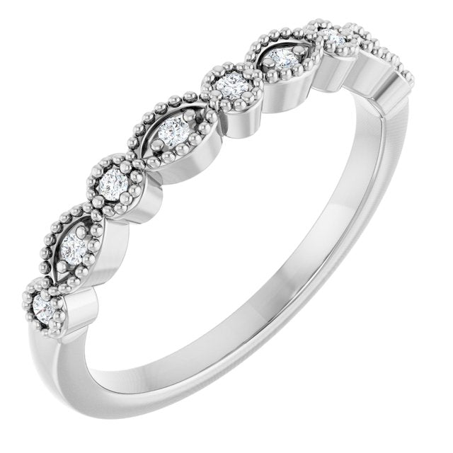 14K White Gold All Shapes I1, G-H Polished .08 Ctw Natural Diamond Vintage-Inspired Matching Band, Size 7