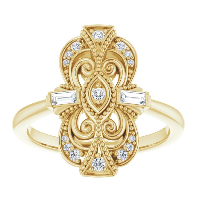 14K Yellow Gold Polished 1/5 Ctw Natural Diamond Vintage-Inspired Ring, Size 7