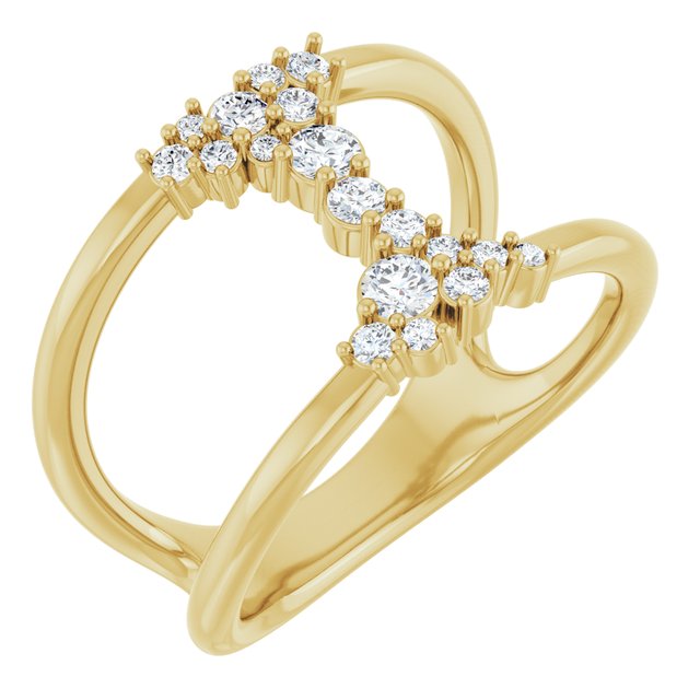 14K White Or Yellow Or Rose Gold Round Polished 3/8 Ctw Natural Diamond Negative Space Ring, Size 7