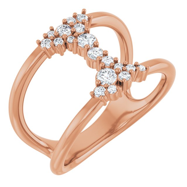 14K White Or Yellow Or Rose Gold Round Polished 3/8 Ctw Natural Diamond Negative Space Ring, Size 7