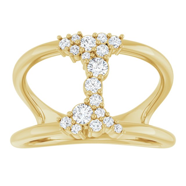 14K White Or Yellow Or Rose Gold Round Polished 3/8 Ctw Natural Diamond Negative Space Ring, Size 7
