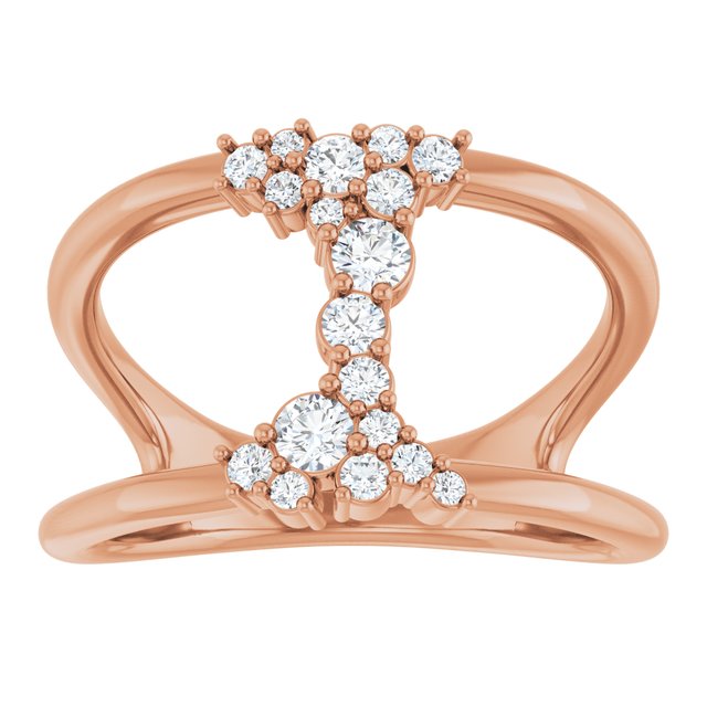 14K White Or Yellow Or Rose Gold Round Polished 3/8 Ctw Natural Diamond Negative Space Ring, Size 7