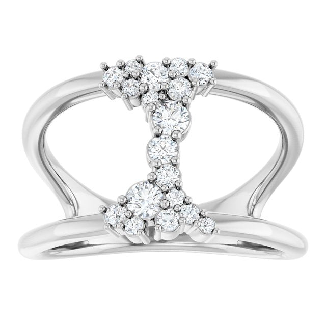 14K White Or Yellow Or Rose Gold Round Polished 3/8 Ctw Natural Diamond Negative Space Ring, Size 7