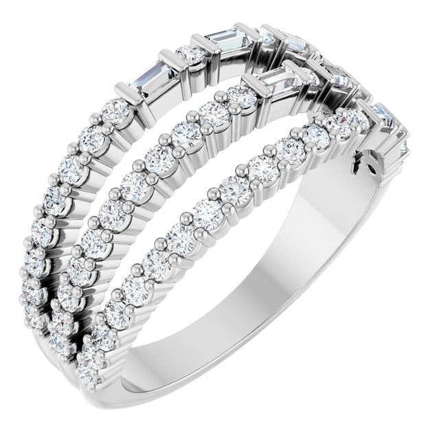 14K White Or Yellow Gold Polished 7/8 Ctw Natural Diamond Stacked Ring, Size 7