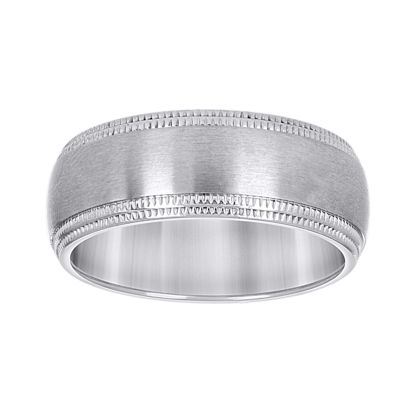 Stainless Steel Mens Brushed Milgrain Edge Sizes 7 - 14 Comfort-Fit Fashion Bridal Anniversary Wedding Engagement Band Ring