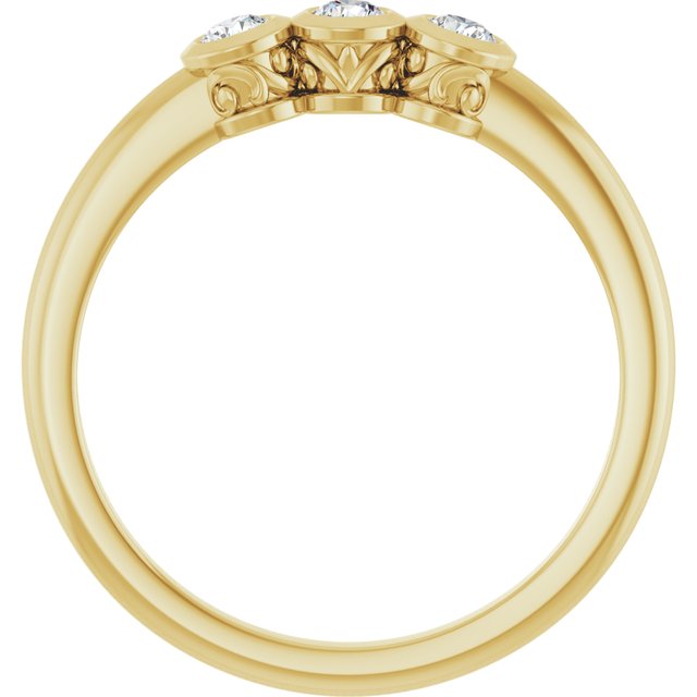 14K Yellow Gold Round 2.5 Mm Polished 1/5 Ctw Natural Diamond 3-Stone Ring, Size 7