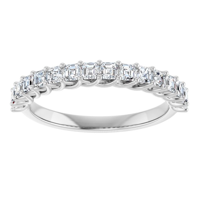 14K White Gold Asscher 2 X 2 Mm Polished 3/4 Ctw Natural Diamond Anniversary Band, Size: 7