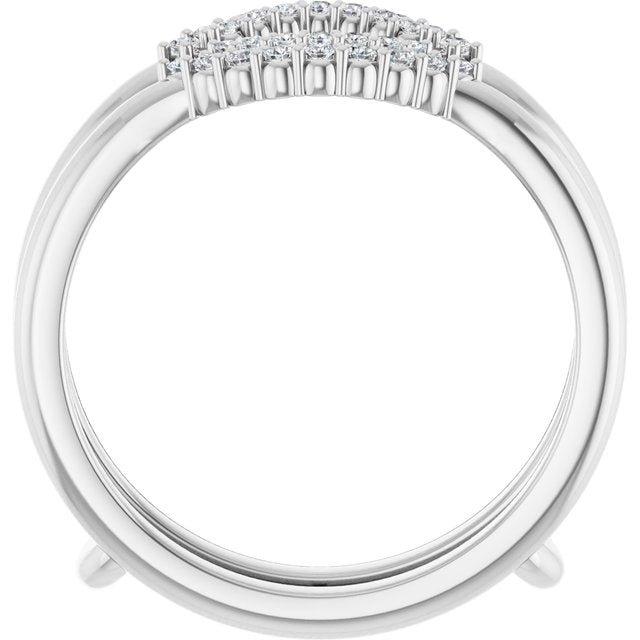 14K White Gold Round Polished 1/6 Ctw Natural Diamond Ring Guard, Size 7