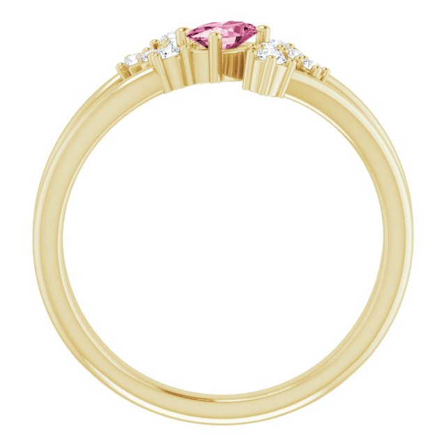 14K Yellow Gold Oval 5 X 3 Mm Polished Natural Pink Tourmaline And 1/8 Ctw Natural Diamond Bypass Ring, Size 7