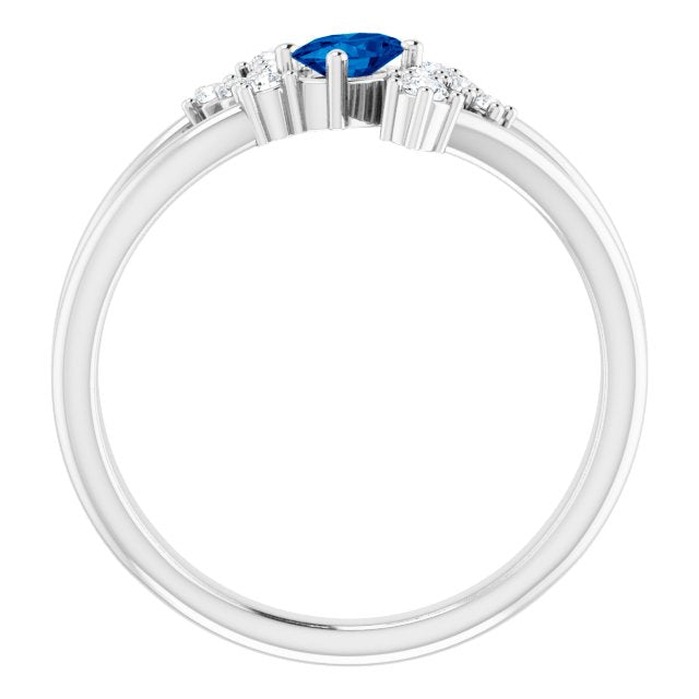 14K White Gold Oval 5 X 3 Mm Polished Natural Blue Sapphire And 1/8 Ctw Natural Diamond Bypass Ring, Size 7