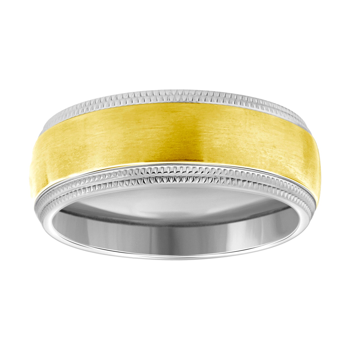 Stainless Steel Mens Two-Tone Brushed Milgrain Edge Sizes 7 - 14 Comfort-Fit Fashion Bridal Anniversary Wedding Engagement Band Ring