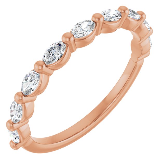 14K White Or Yellow Or Rose Gold Marquise 3.5 X 2 Mm Polished 1/2 Ctw Natural Diamond Anniversary Band, Size 7