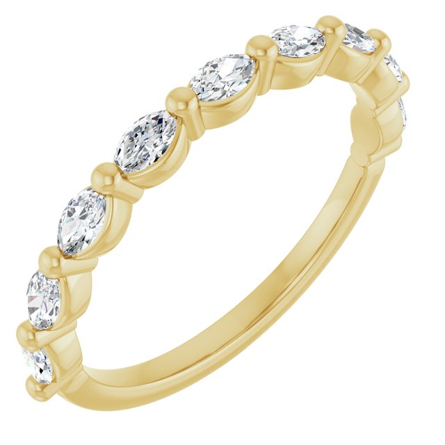14K White Or Yellow Or Rose Gold Marquise 3.5 X 2 Mm Polished 1/2 Ctw Natural Diamond Anniversary Band, Size 7