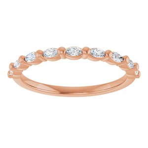 14K Rose Gold Marquise 3 X 1.5 Mm Polished 1/4 Ctw Lab-Grown Diamond Anniversary Band Size 7