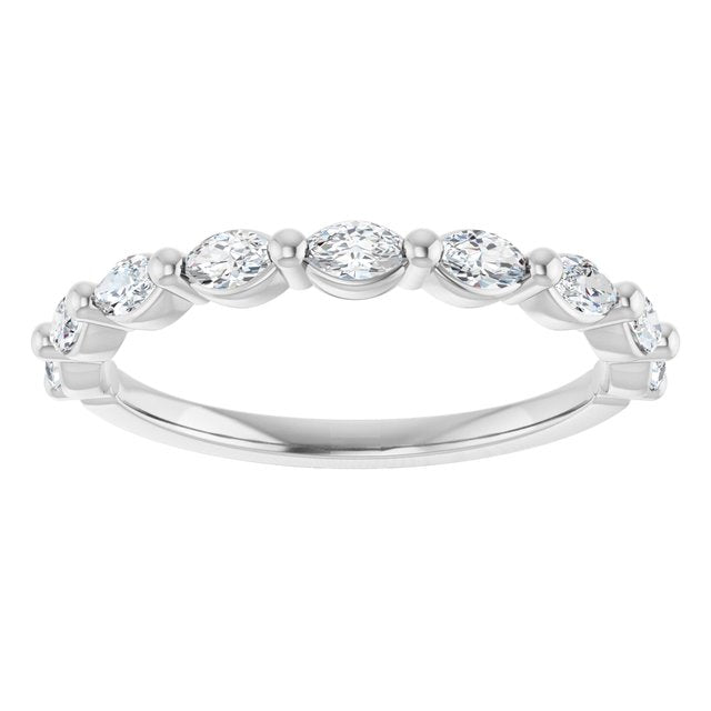 14K White Or Yellow Or Rose Gold Marquise 3.5 X 2 Mm Polished 1/2 Ctw Natural Diamond Anniversary Band, Size 7