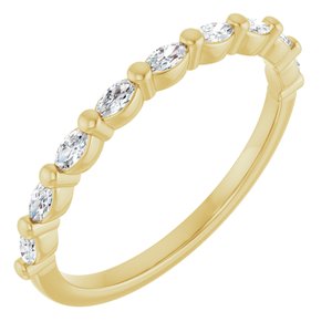 14K Yellow Gold Marquise 3 X 1.5 Mm Polished 1/4 Ctw Lab-Grown Diamond Anniversary Band Size 7