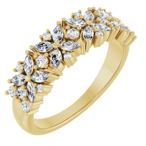 14K Yellow Gold Natural Diamond Marquise 3 X 1.5 Mm Natural Diamond Polished 5/8 Ctw Natural Diamond Floral Anniversary Band Size 7