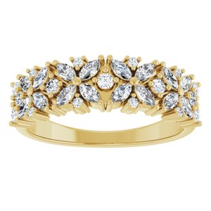 14K Yellow Gold Natural Diamond Marquise 3 X 1.5 Mm Natural Diamond Polished 5/8 Ctw Natural Diamond Floral Anniversary Band Size 7
