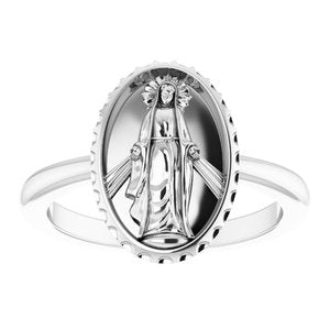 14K White Gold Polished Miraculous Medal Ring Size 7