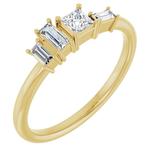 14K Yellow Gold Polished 1/4 Ctw Natural Diamond Stackable Geometric Ring, Size 7