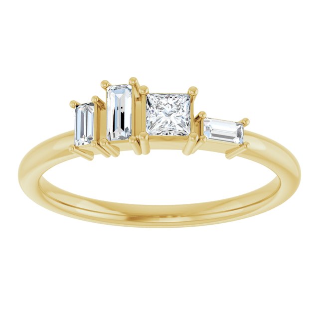 14K Yellow Gold Polished 1/4 Ctw Natural Diamond Stackable Geometric Ring, Size 7