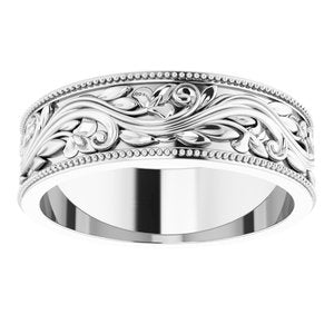 10K White Gold 6 Mm Polished Sculptural Milgrain Band Size 8.5