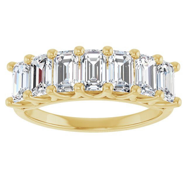 14K Yellow Gold Emerald 5 X 3 Mm Polished 2 1/6 Ctw Lab-Grown Diamond Anniversary Band Size 7