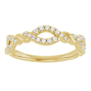14K Yellow Gold Round Polished 1/5 Ctw Natural Diamond Twisted Anniversary Band Size 7