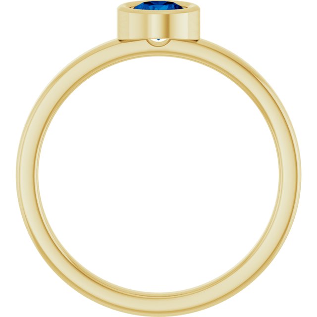 14K Yellow Gold Round 4.5 Mm Polished Lab-Grown Blue Sapphire Ring