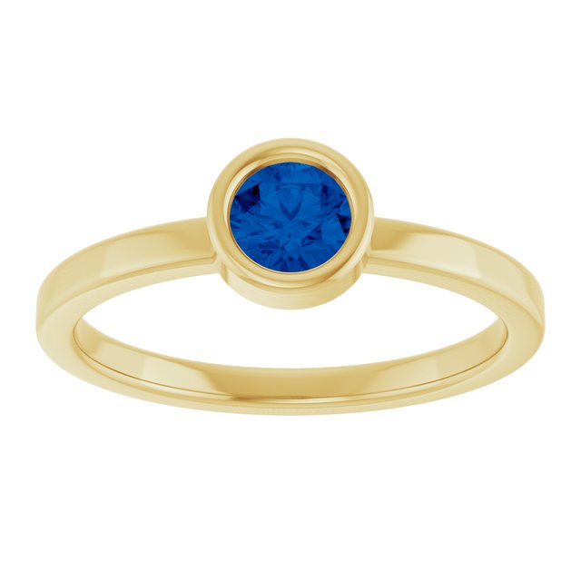 14K Yellow Gold Round 4.5 Mm Polished Lab-Grown Blue Sapphire Ring