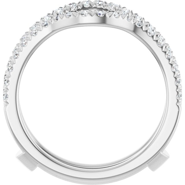 14K White Gold Round 1.5 Mm Polished 1/2 Ctw Natural Diamond French-Set Ring Guard, Size 7