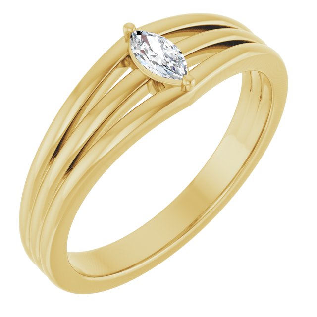 14K Yellow Gold Marquise 5 X 2.5 Mm Polished 1/8 Ct Natural Diamond Geometric Ring, Size 7