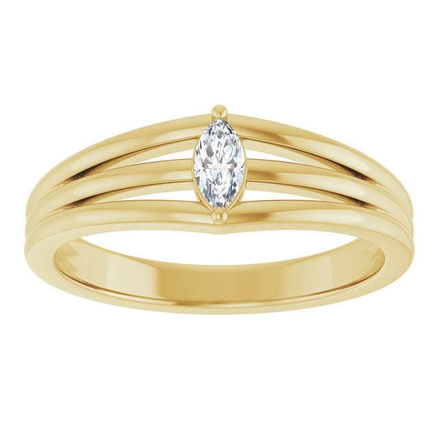 14K Yellow Gold Marquise 5 X 2.5 Mm Polished 1/8 Ct Natural Diamond Geometric Ring, Size 7