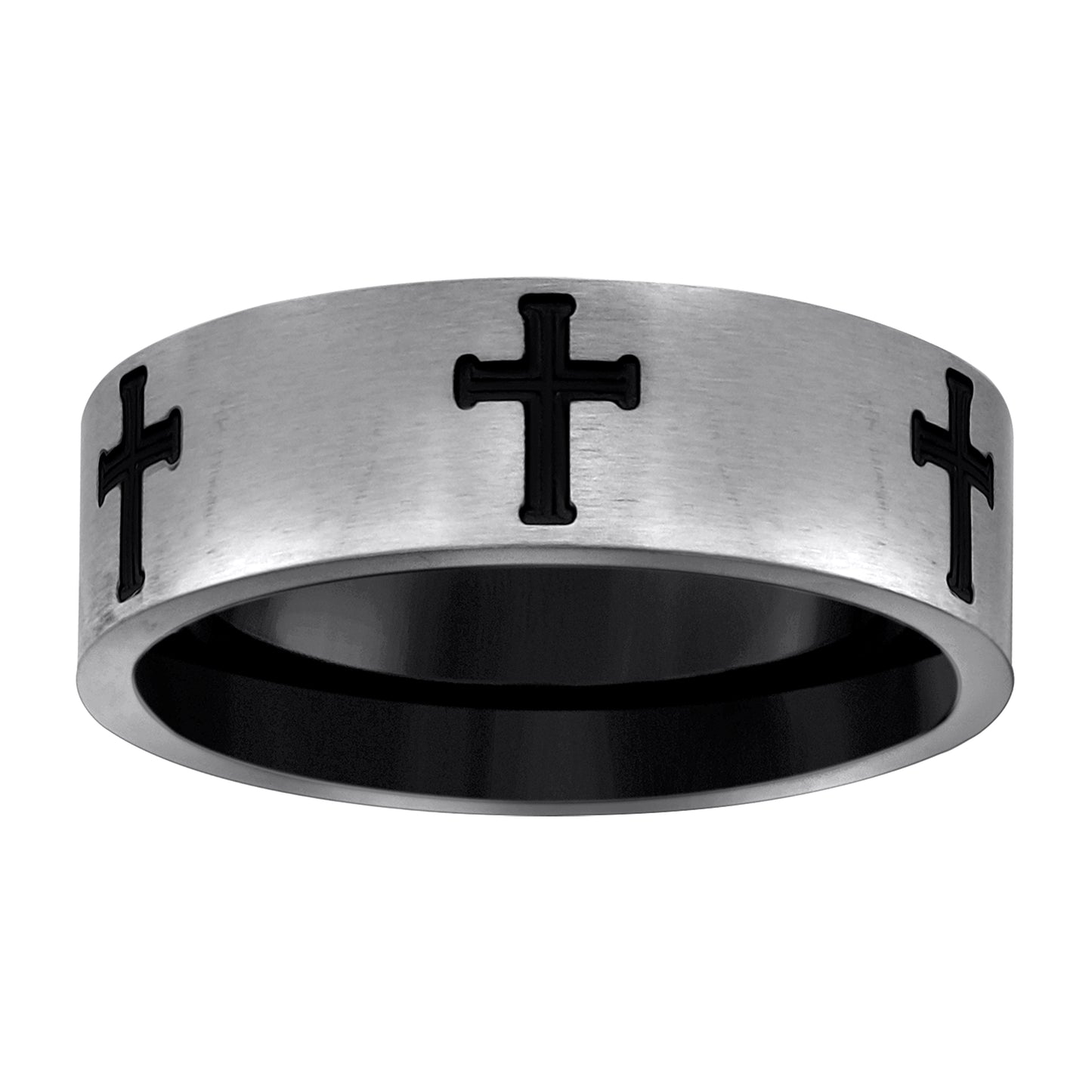 Stainless Steel Mens Black Laser Engraved Celtic Cross Brushed Comfort-Fit Fashion Bridal Anniversary Wedding Engagement Band Ring