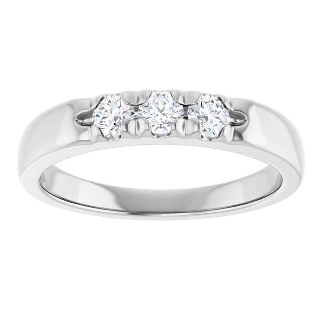 14K White Gold Round 3 Mm Polished 1/3 Ctw Natural Diamond Anniversary Band, Size 7