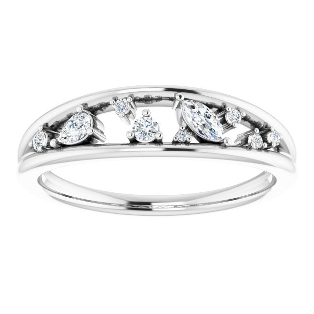 14K White Gold Polished 1/6 Ctw Natural Diamond Negative Space Ring, Size 7