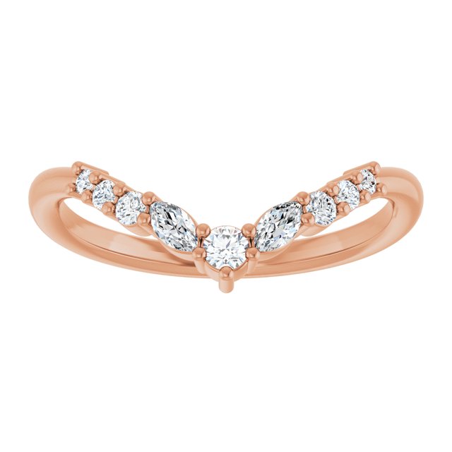 14K Rose Gold Round 2.2 Mm Polished 1/5 Ctw Natural Diamond Contour Band, Size 7