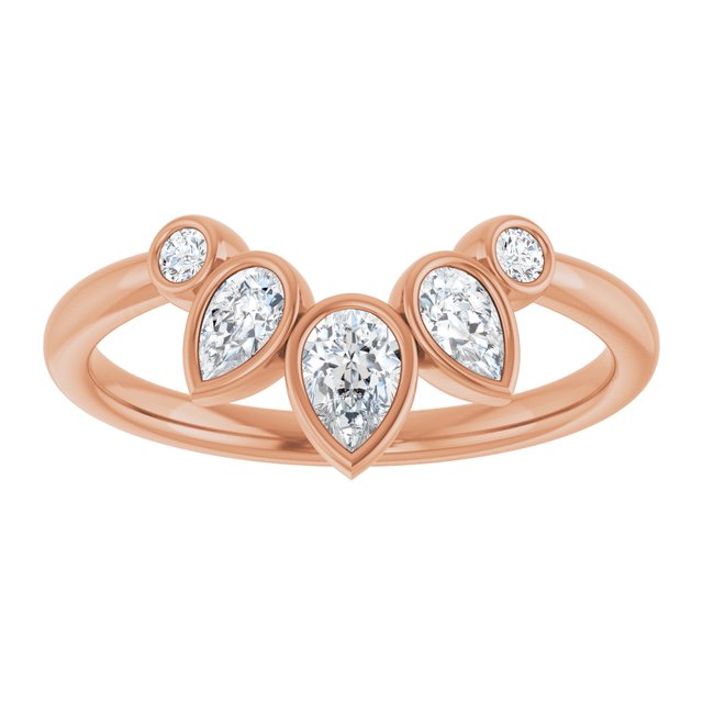 14K White Or Yellow Or Rose Gold Pear 4.5 X 3 Mm Polished 3/8 Ctw Natural Diamond Bezel-Set Contour Band, Size 7
