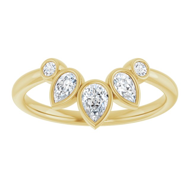 14K White Or Yellow Or Rose Gold Pear 4.5 X 3 Mm Polished 3/8 Ctw Natural Diamond Bezel-Set Contour Band, Size 7