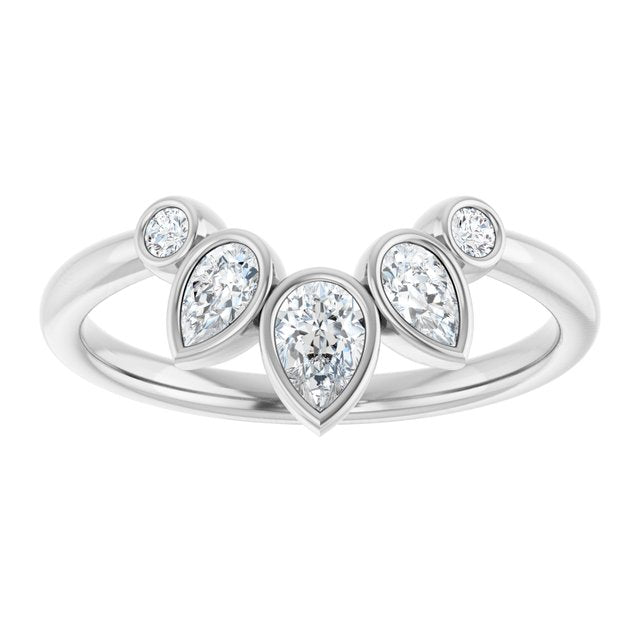 14K White Or Yellow Or Rose Gold Pear 4.5 X 3 Mm Polished 3/8 Ctw Natural Diamond Bezel-Set Contour Band, Size 7
