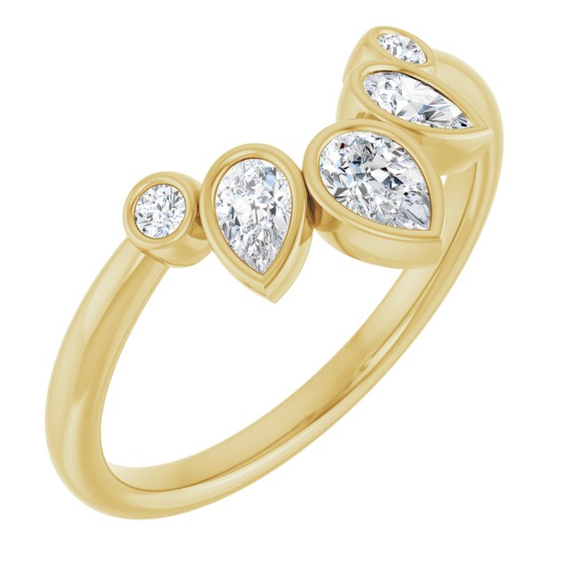 14K White Or Yellow Or Rose Gold Pear 4.5 X 3 Mm Polished 3/8 Ctw Natural Diamond Bezel-Set Contour Band, Size 7