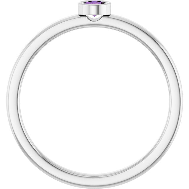 14K Yellow Or White Gold Or Rhodium-Plated Steling Silver Round Polished Natural Gemstone Ring