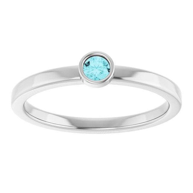 14K Yellow Or White Gold Or Rhodium-Plated Steling Silver Round Polished Natural Gemstone Ring