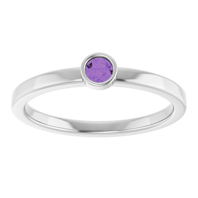 14K Yellow Or White Gold Or Rhodium-Plated Steling Silver Round Polished Natural Gemstone Ring